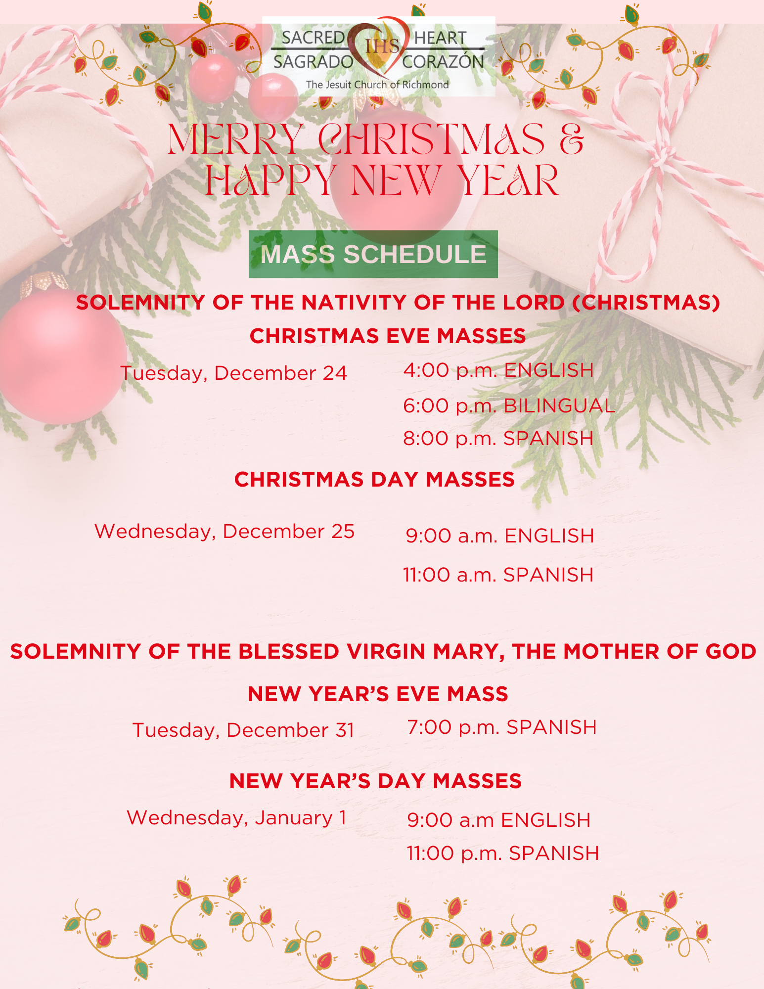 Christmas Mass Schedule